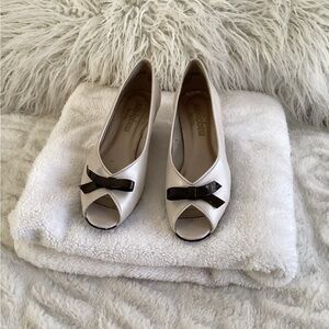 Chic Cream and Black Peep-Toe Heels